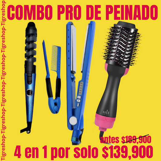 Combo Pro de Peinado: Plancha Nano Titanium + Rizador + Peine+Cepillo Multifuncional 3 en 1 ✨🎁